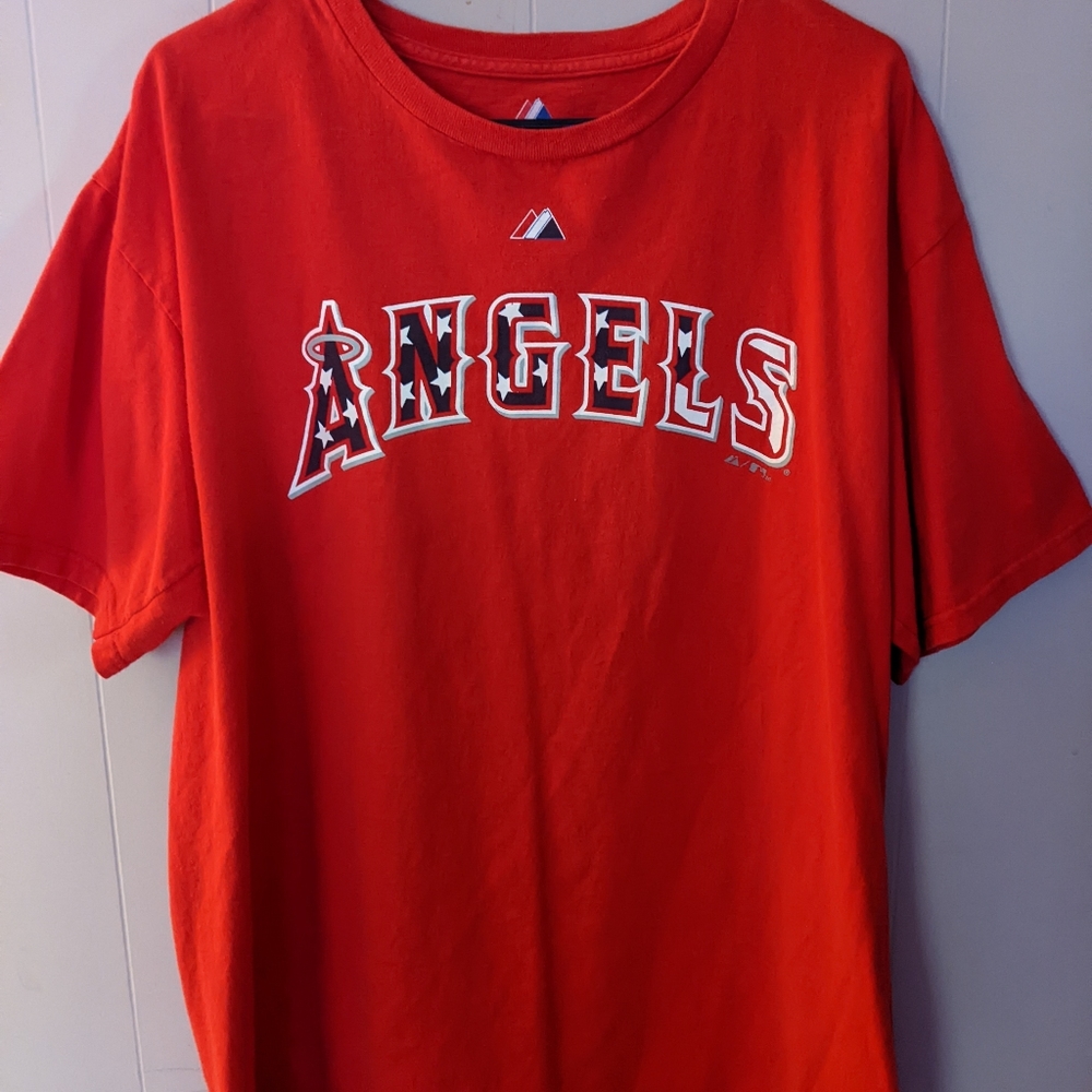 Majestic Los Angeles Angels of Anaheim T-Shirt RedAdult Size Large